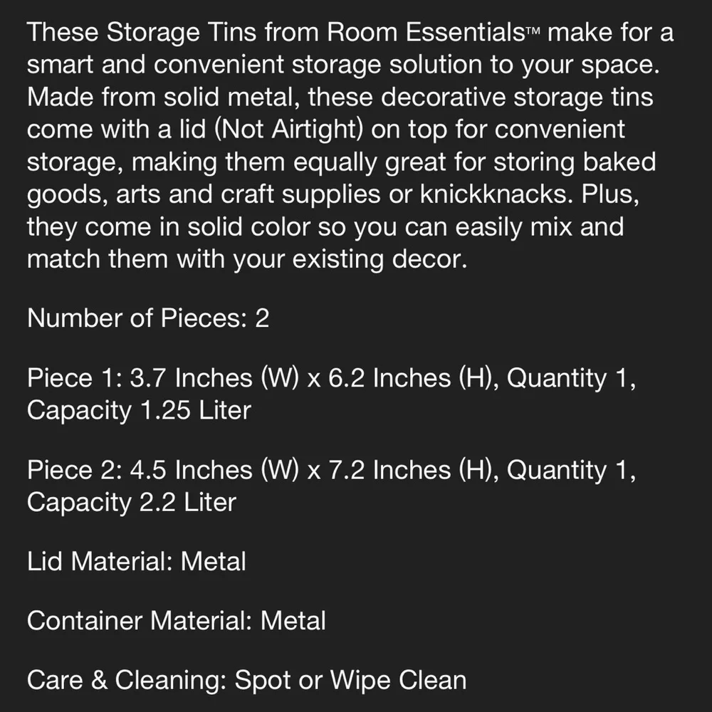 2pk Black Storage Tins